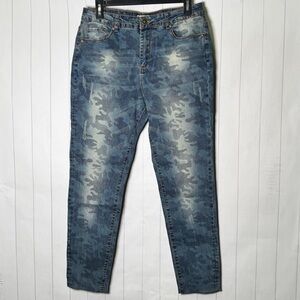 Y2K K.Jordan Camo Print Denim Jeans Tapered Leg Skinny Streetwear Hip Hop JRs 12